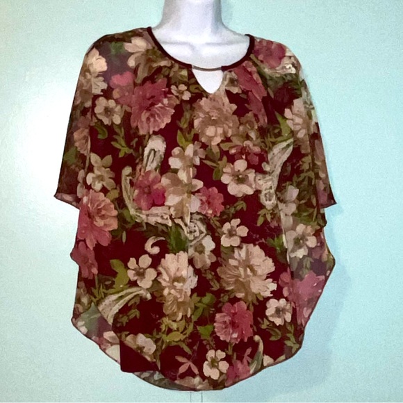 Norma Allen Tops - Norma Allen Blouse Size Large Burgundy with‎ Flowers
